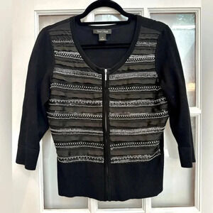 White House Black Market Embellished Scallopped Zip Up Cardigan Sweater Size S